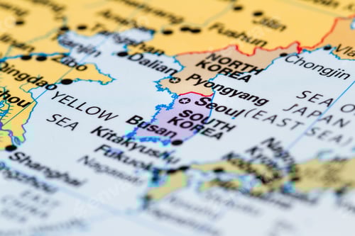 Preview: Close Up Of A World Map With The Border Between North And South Korea In Focus