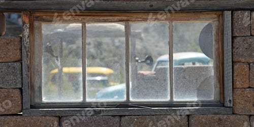 Preview: View Through An Old Window At Vintage Cars