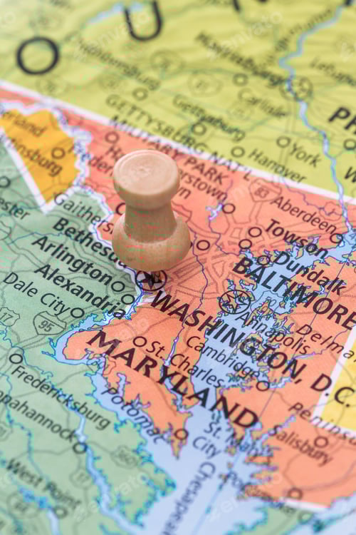 Preview: Close Up Of A Map With Washington D.C In Focus For A Travel Concept