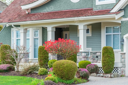 Preview: A Perfect Neighborhood. Houses In Suburb At Spring In The North America. Fragment Of A Luxury House