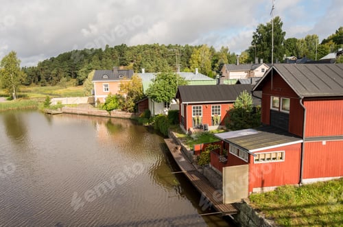Preview: Red Painted Old Wooden Houses In The Ancient Town Of Porvoo In Finland