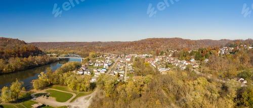 Preview: Aerial Drone Panoramic Shot Of The Downtown Area Of Point Marion In Pennsylvania