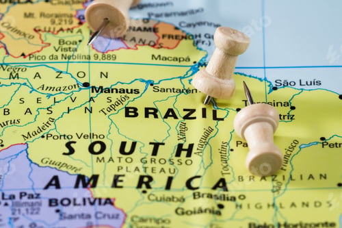Preview: Push Pin On A World Map Marking Brazil As A Destination Concept