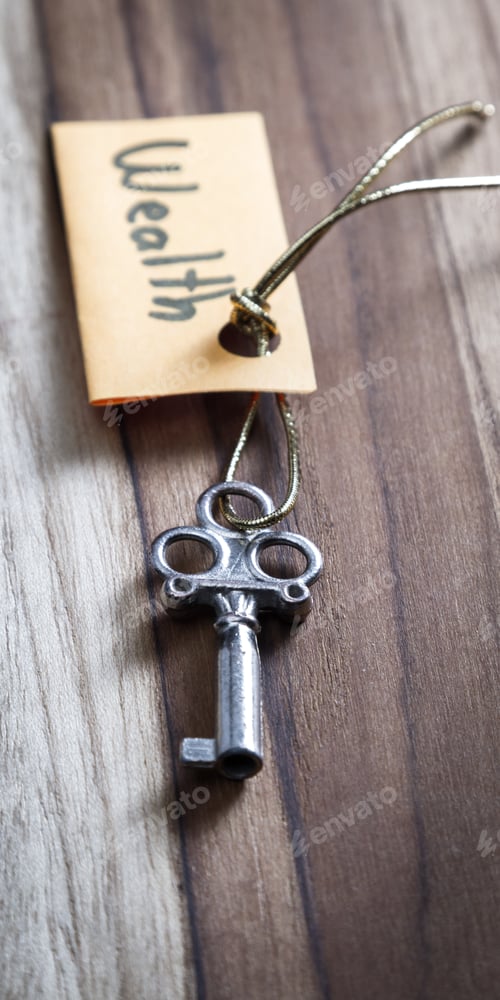 Preview: Concept For A Happy Life Using An Old Decorative Key And A Hand Written Tag Attached By A Golden