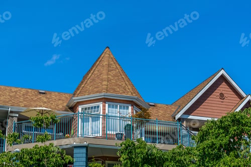 Aperçu: A Perfect Neighborhood. Houses In Suburb At Summer In The North America. Top Of A Luxury House With