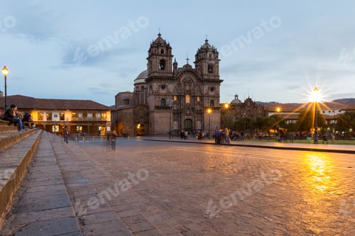 Preview: Cusco, Peru - May 13: Beautiful Cusco Cathedral Photographed With A Slow Shutter To Show Motion In