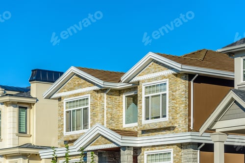 Aperçu: A Perfect Neighborhood. Houses In Suburb At Summer In The North America. Fragment Of A Luxury House