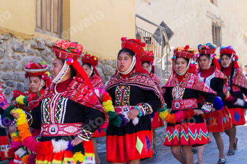 Preview: Ollantaytambo, Peru - May 16 : Religious Celebration For Fiestas De Pentecostes With People Wearing