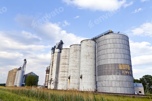 Grain Elevator Silos on a Summer Day