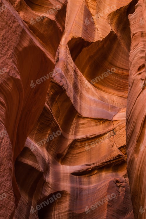 Preview: Beautiful Slot Canyon In Page Arizona, Shapes And Shadows Under Low Lights For Beautiful Colors And