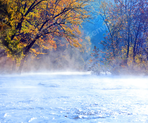 Preview: Beautiful Scenic River In Fall With Early Morning Mist