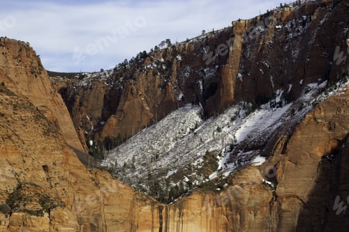Preview: Landscape Of Weathered Stony Mountains With Snow And Dry Valley, From Southern Utah