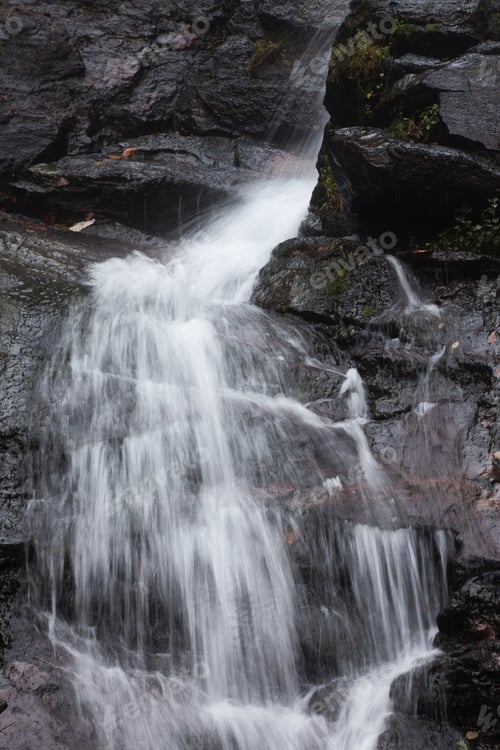 Preview: Cascading Waterfall In Black And White