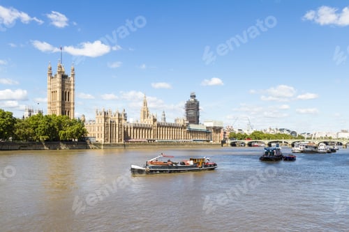 Preview: London - September 05 2019: Houses Of Parliament Across The River Thames With Big Ben Surrounded By