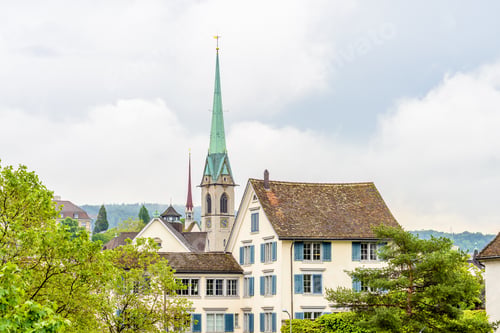 Preview: View Of Historic Zurich City Center On A Cloudy Day In Summer, Canton Of Zurich, Switzerland.