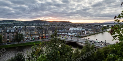 Preview: Scotland - September 07 2019: View Of The City From The Inverness Castle At Sunset, Uk September