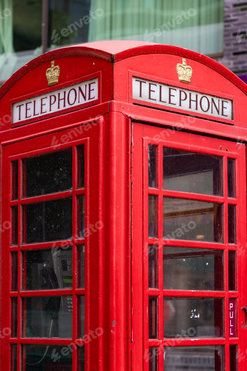 Preview: Closeup Of A Traditional Red Telephone Box In The United Kingdom