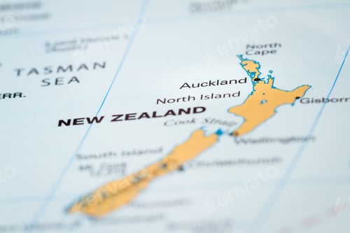 Preview: World Map With The Country Of New Zealand In Focus