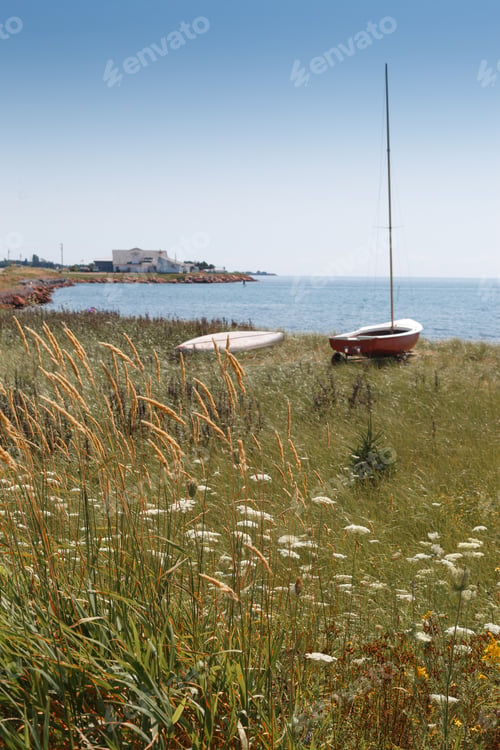 Preview: Sailing Boat At Lakeshore Against Sky, Prince Edward Island, Canada