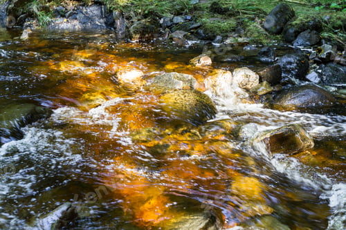 Preview: Shallow Burn Flowing With Fresh Water With A Reddish Brown Color Characteristic Of The Scottish