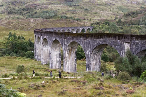 Preview: Glenfinnan, Scotland - September 17 2019: People Walking Down The Hills After Seeing The Famous