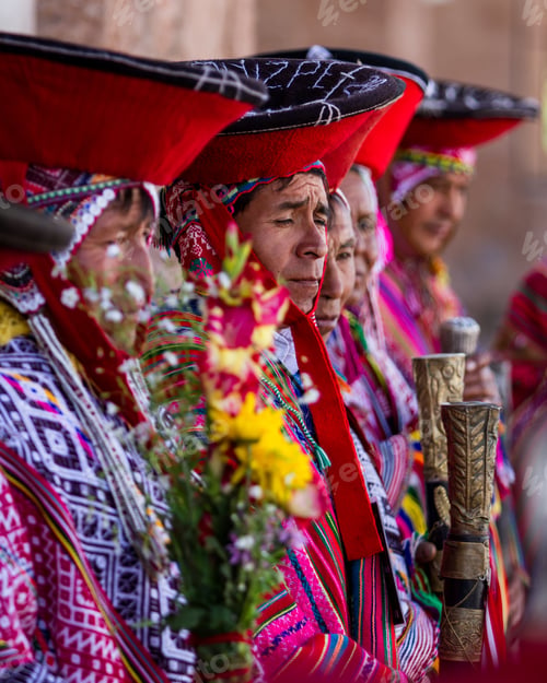 Preview: Pisac, Peru - May 15: Quechua Elders In Traditional Clothing In A Small Ceremony In The Pisac