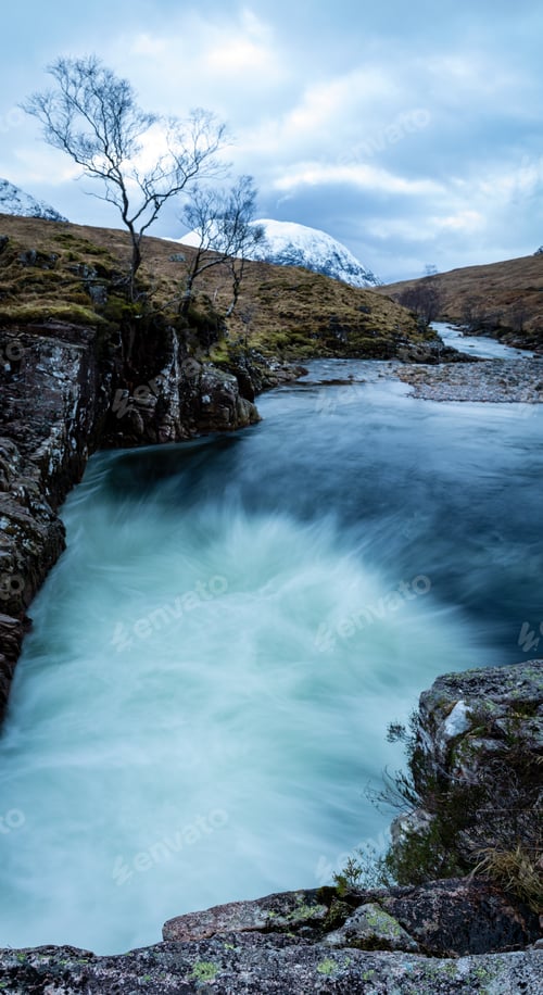 Preview: Long Exposure Shot Of The Waterfalls In Glen Etive Near Loch Etive And The Entrance To Glencoe And