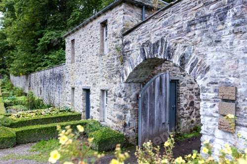 Preview: Pitlochry Scotland - September 12 2019: Stone Walls And Doorway Inside Of Hercules Garden At Blair