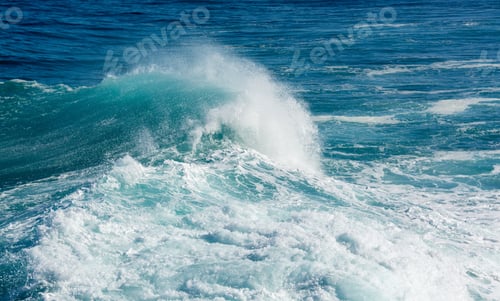 Preview: Frozen Motion Of Large Wave Or Breaker Approaching Shore And Short Shutter Speed Freezing The Water
