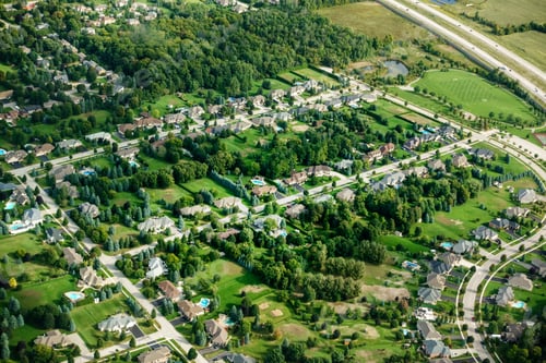Preview: Aerial View Of Town Amidst Green Landscape, Canada
