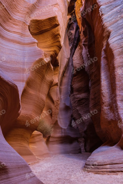 Preview: Beautiful Slot Canyon In Page Arizona, Shapes And Shadows Under Low Lights For Beautiful Colors And