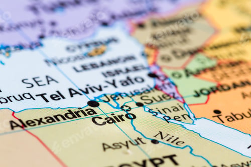 Preview: Close Up Of A World Map With Cairo In Focus