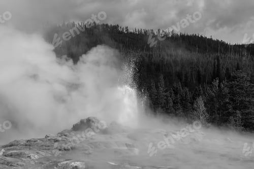 Preview: Geyser With Steam In Black And White