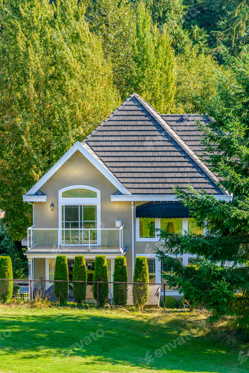 Preview: A Perfect Neighborhood. Houses In Suburb At Summer In The North America. Fragment Of A Luxury House