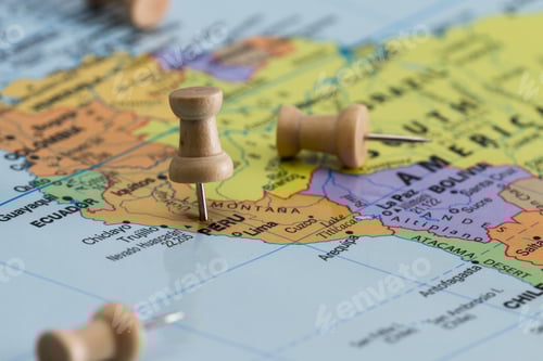 Preview: Close Up Of The Country Of Peru Viewed On A Wold Map As A Travel Concept.