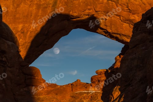 Preview: Beautiful View Of The Full Moon Rising Thru South Window In Arches National Park
