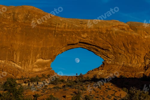 Preview: Beautiful View Of The Full Moon Rising Thru North Window In Arches National Park