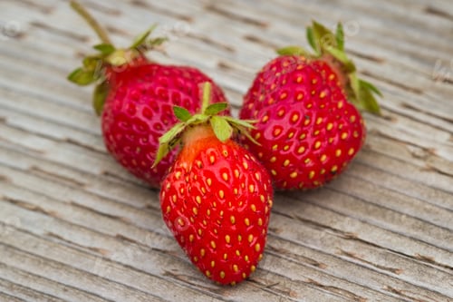 Preview: Fresh Garden Strawberries On A Rustic Wooden Table
