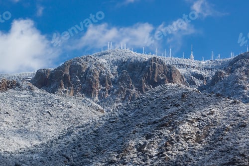 Preview: Mountains With Clouds And Snow In Black And White.