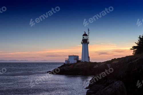Preview: Canada National Historic Building - Sheringham Point Lighthouse In Twilight With Beautiful Sunset