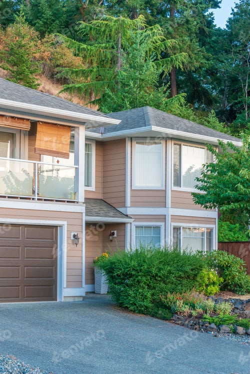 Aperçu: A Perfect Neighborhood. Houses In Suburb At Summer In The North America. Fragment Of A Luxury House