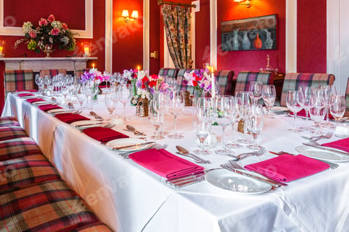 Preview: Pitlochry Scotland - September 12 2019: Interior Details Of The Dining Room Of The Killiecrankie