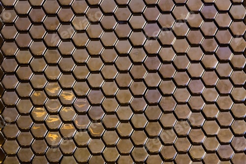 Preview: Texture Of Metal Hexagons. Gold, Grey, Yellow Reflections.
