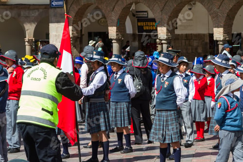 Preview: Cusco, Peru - May 12 : School Children In Uniform In A Civic Parade Celebrating National