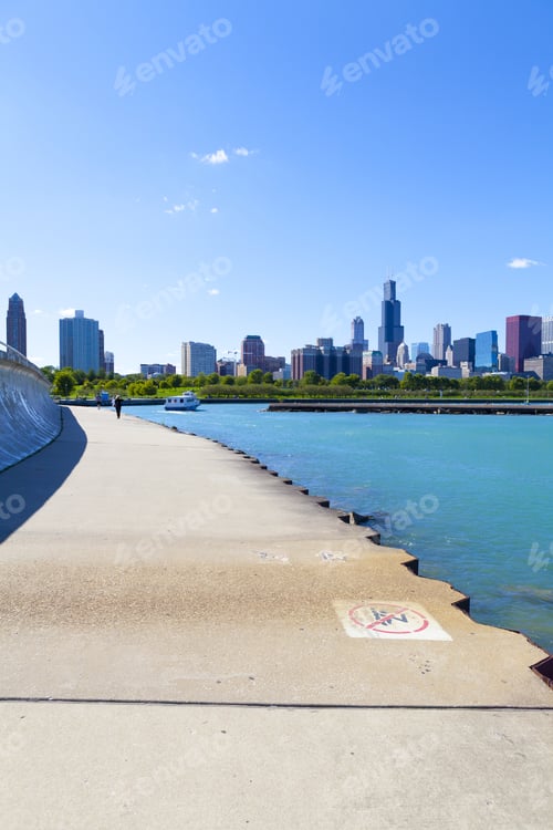 Preview: Bicycle Path With Downtown Chicago In Background