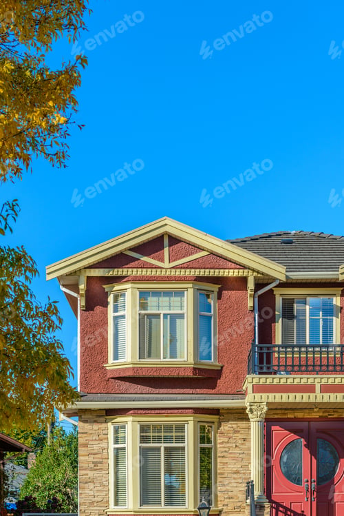 Aperçu: A Perfect Neighborhood. Houses In Suburb At Summer In The North America. Fragment Of A Luxury House