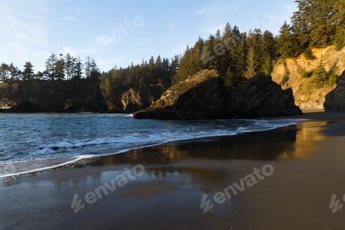 Preview: Tranquil Beach In The Southern Oregon Coast Known As Secret Beach With Beautiful Islets Topped With