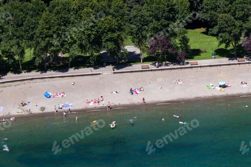 Preview: Coeur D' Alene, Idaho - August 12: Aerial View Of The Beach With Families Enjoying The Sunshine And