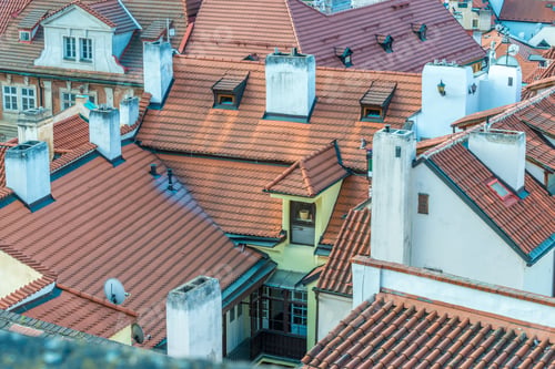 Preview: Top View To Red Roofs Of Prague City Czech Republic.