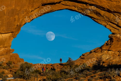 Preview: Beautiful View Of The Full Moon Rising Thru North Window In Arches National Park